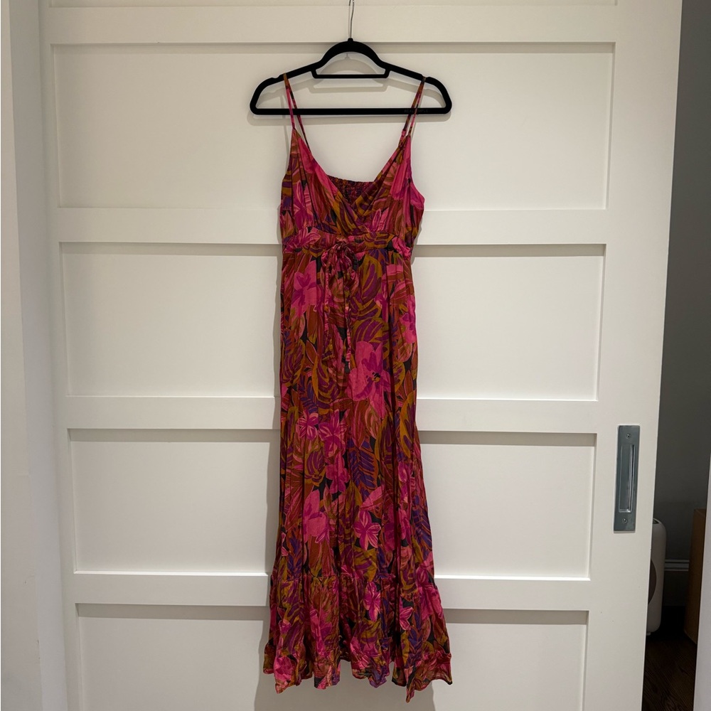 Pink Floral Maxi Sundress with Spaghetti Straps